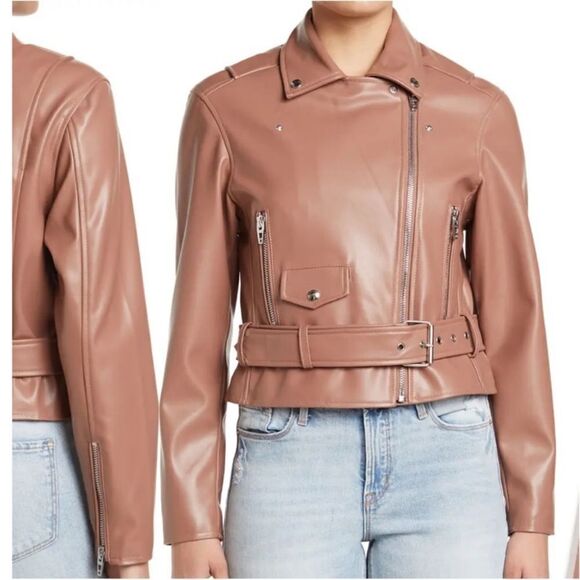 NWOT Anthropologie BLANKNYC Belted Faux Leather Crop Moto Jacket - Picture 4 of 7